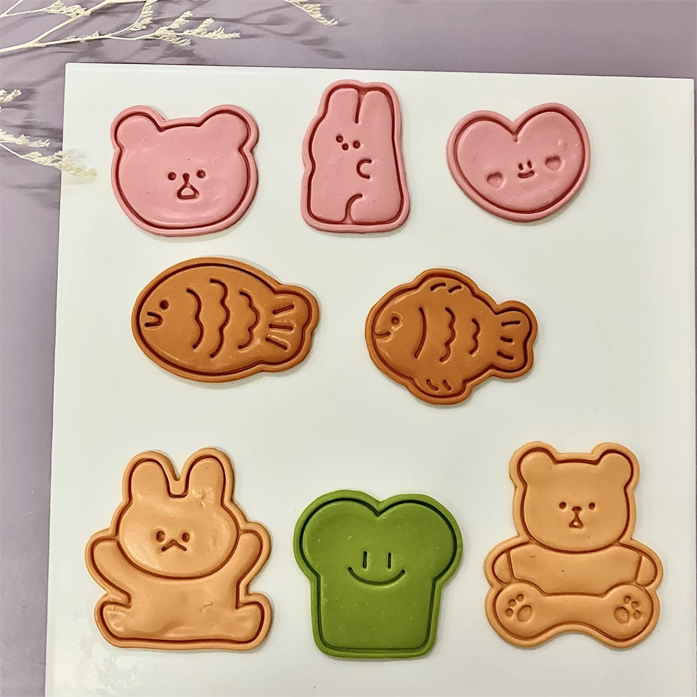 Bunny Cake Mold - かわいい動物クッキーエンボススタンプ魚クマウサギケーキ型愛ハート型漫画ビスケット型ベーキングビスケットカッター