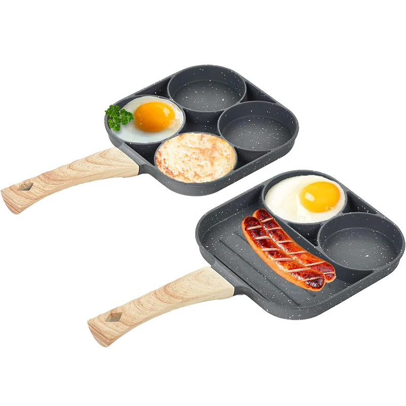 Mini Pancake Griddle - パンケーキエッグフライパン 4カップ オムレツポーチドエッグパン 朝食用 分割コーティング加工 ノンスティックハンドル付き
