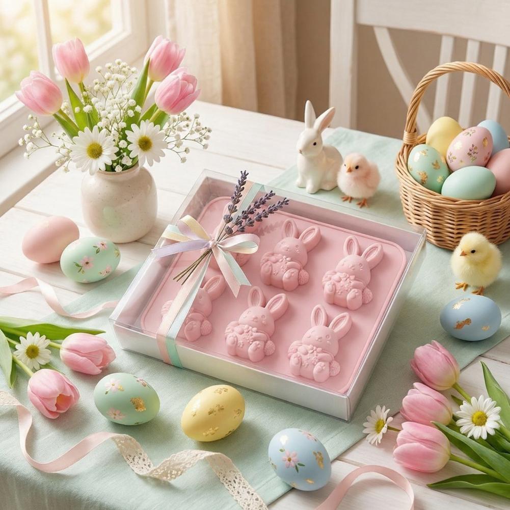 Bunny Cake Mold - イースターアイストレイ型 イースターバニーモールドセット 3Dシリコン製アイストレイ 食品グレードの安全なノンスティックベーキングチョコレートケーキゼリーファッジ