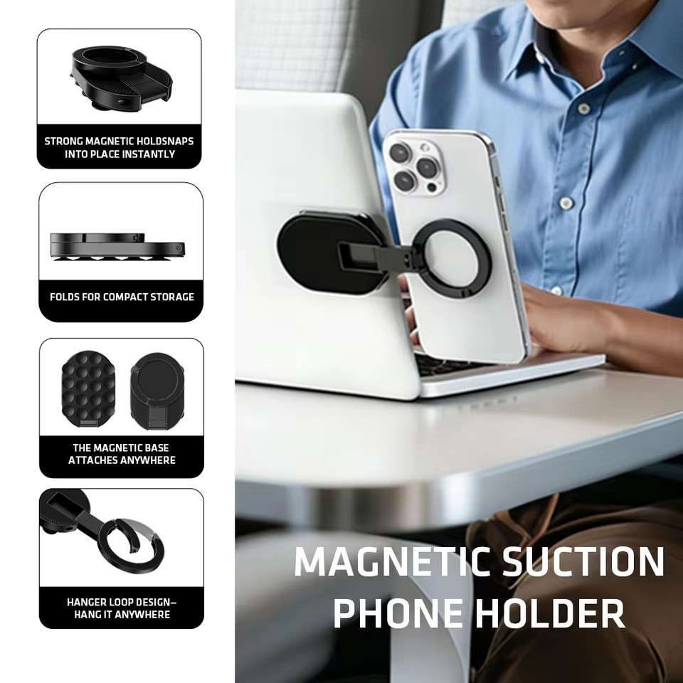 Taco Stand Holder - MA39 磁気式折りたたみスマホスタンド ユニバーサル 360 ° 回転式デスクトップモバイルホルダー、底部に吸盤付き