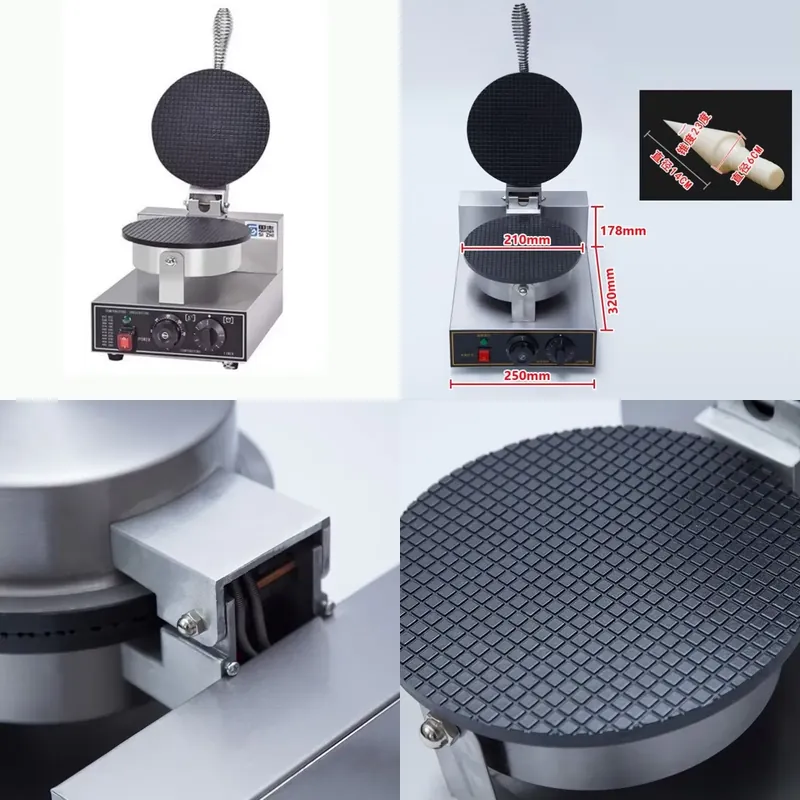 Waffle Cone Maker - TEBAK工場製スナックマシン電気ワッフルメーカー、アイスクリームコーンメーカー、業務用耐久性ノンスティックロールクレープメーカー