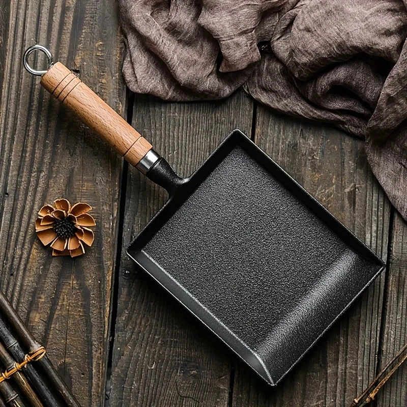 Mini Pancake Griddle - 日本の鋳鉄フライパン、黒のタマゴヤキオムレツ、焦げ付き防止鍋、フライパンパンケーキ、キッチンポットカバー、ガス炊飯器誘導、1個
