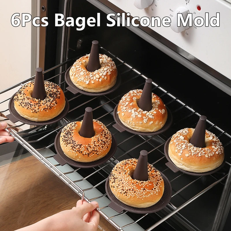 Donut Mold Silicone - ベーキング用シリコンモールドツールセット,ドーナツ,ケーキ,ムース,プリン,家庭,キッチン,6個