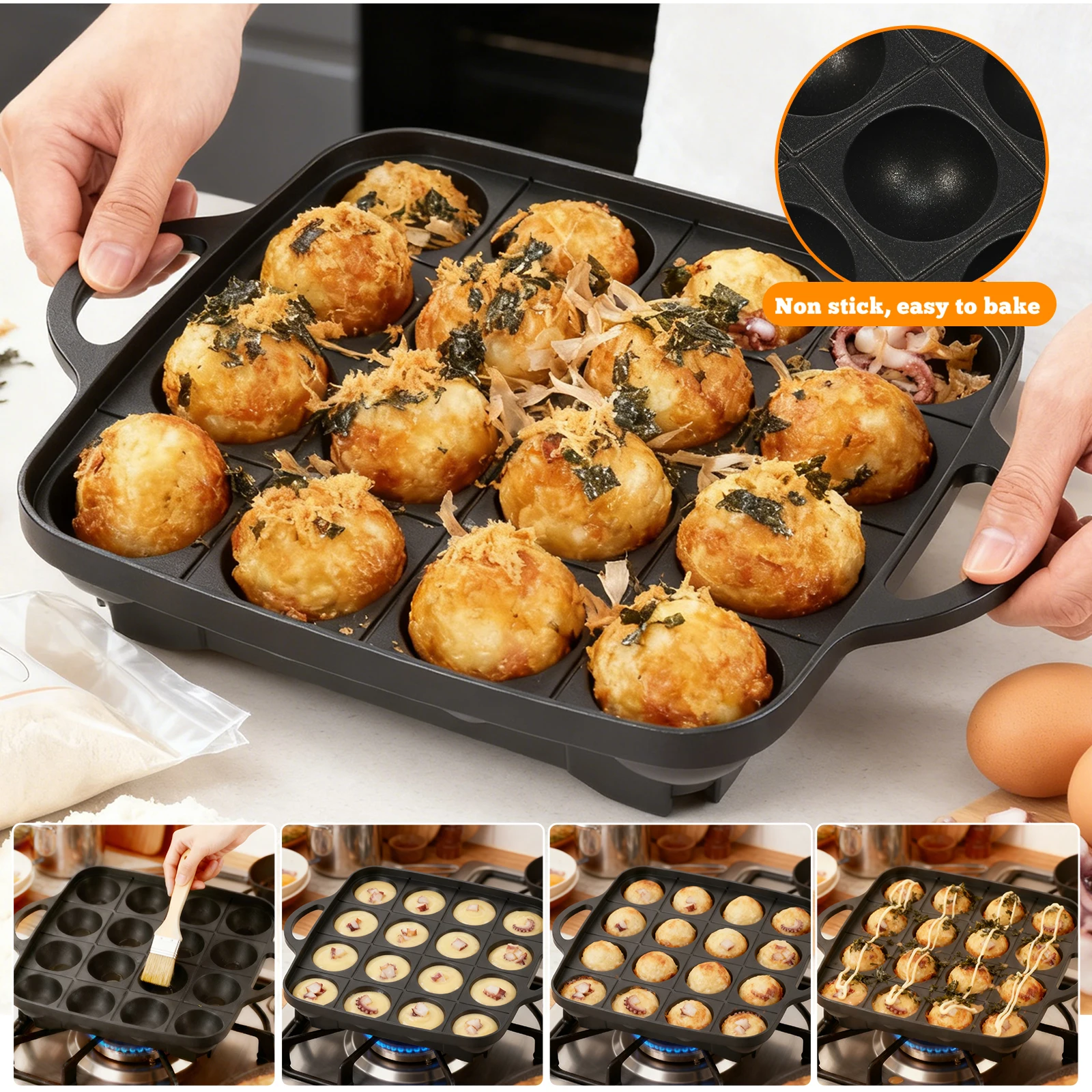 16穴タコ焼きパン、鋳造アルミニウム製パンケーキボールメーカ - Takoyaki Grill Plate のレビューと価格