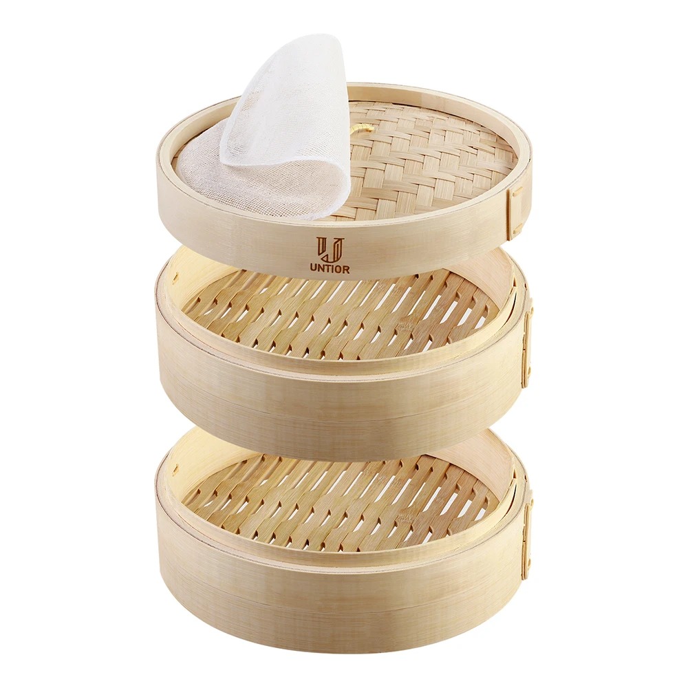 ふた付き竹製スチーマーバスケット、調理用中国製ダンプリングス - Bao Steamer Bamboo のレビューと価格