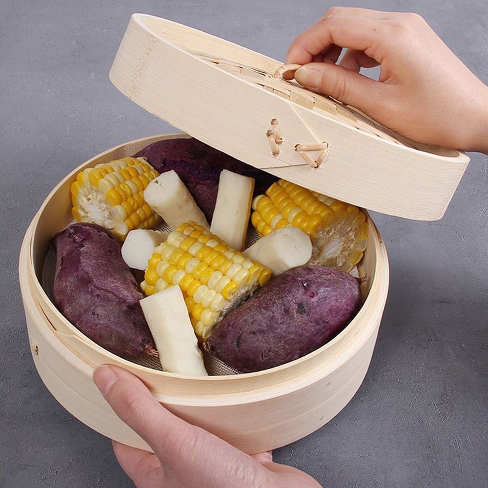 ふた付き竹製スチーマーバスケット、調理用中国製ダンプリングス - Bao Steamer Bamboo のレビューと価格