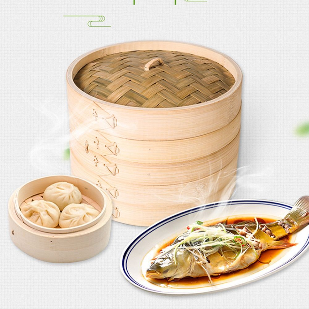 中華蒸し器 竹蒸し器 点心料理用 蒸しパン 餃子蒸し器 野菜 - Bao Steamer Bamboo のレビューと価格